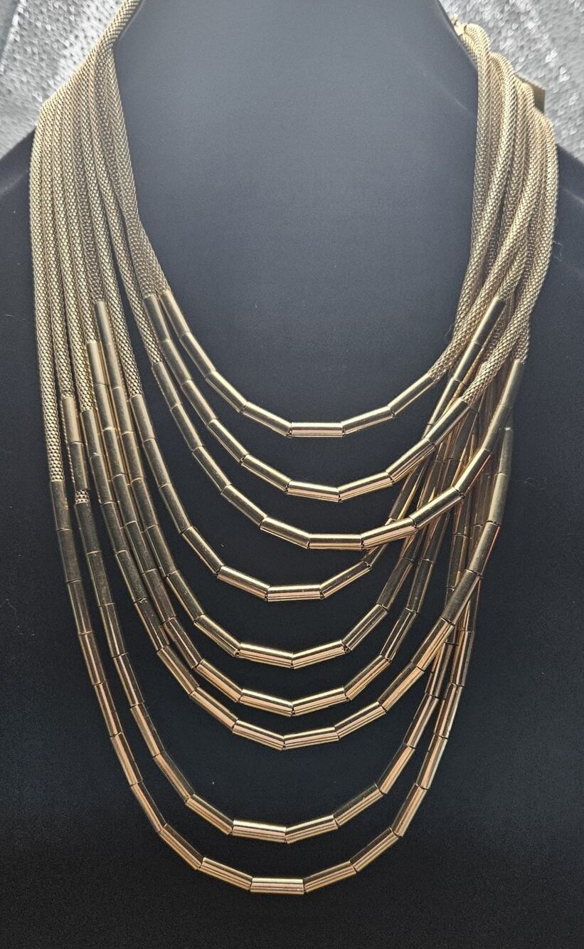 CΓ ra New York 9 stand graduating gold tone tube necklace 20-23β Lobster Clasp